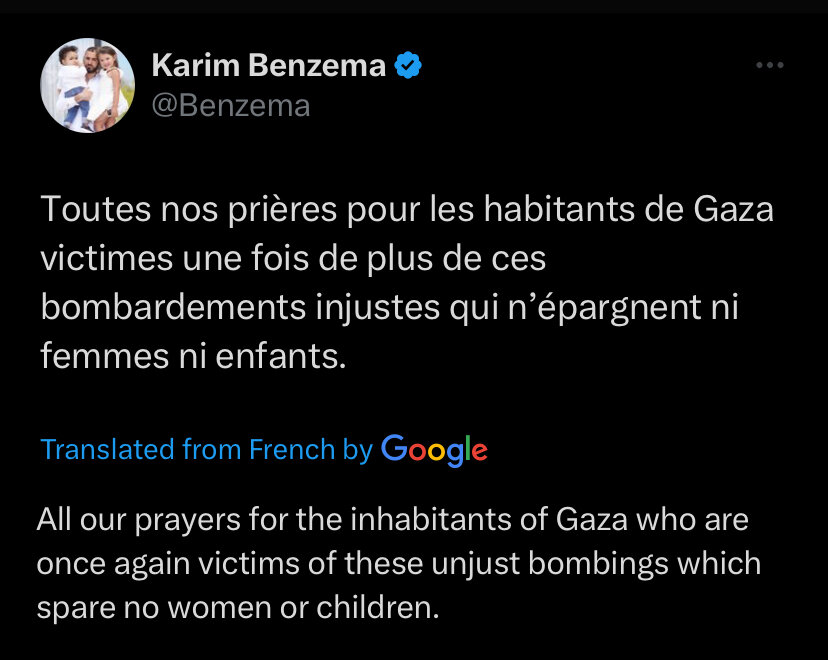 عکس‌| پیام کریم بنزما برای مردم فلسطین » اصفهان امروز آنلاین