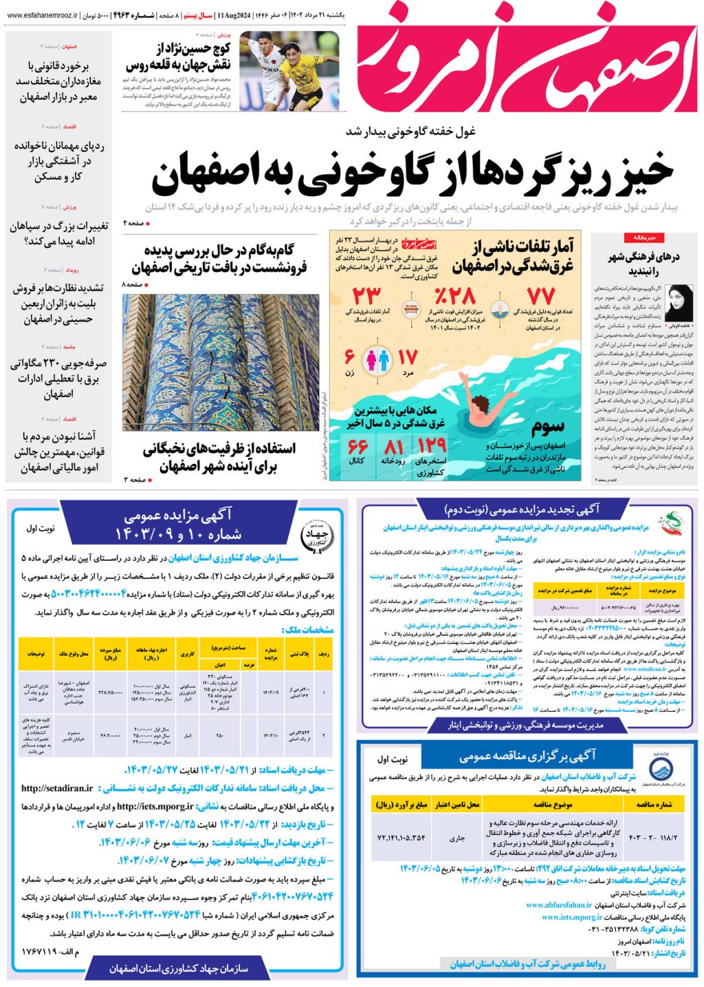 روزنامه اصفهان امروز شماره 4963 ؛21 مرداد 1403