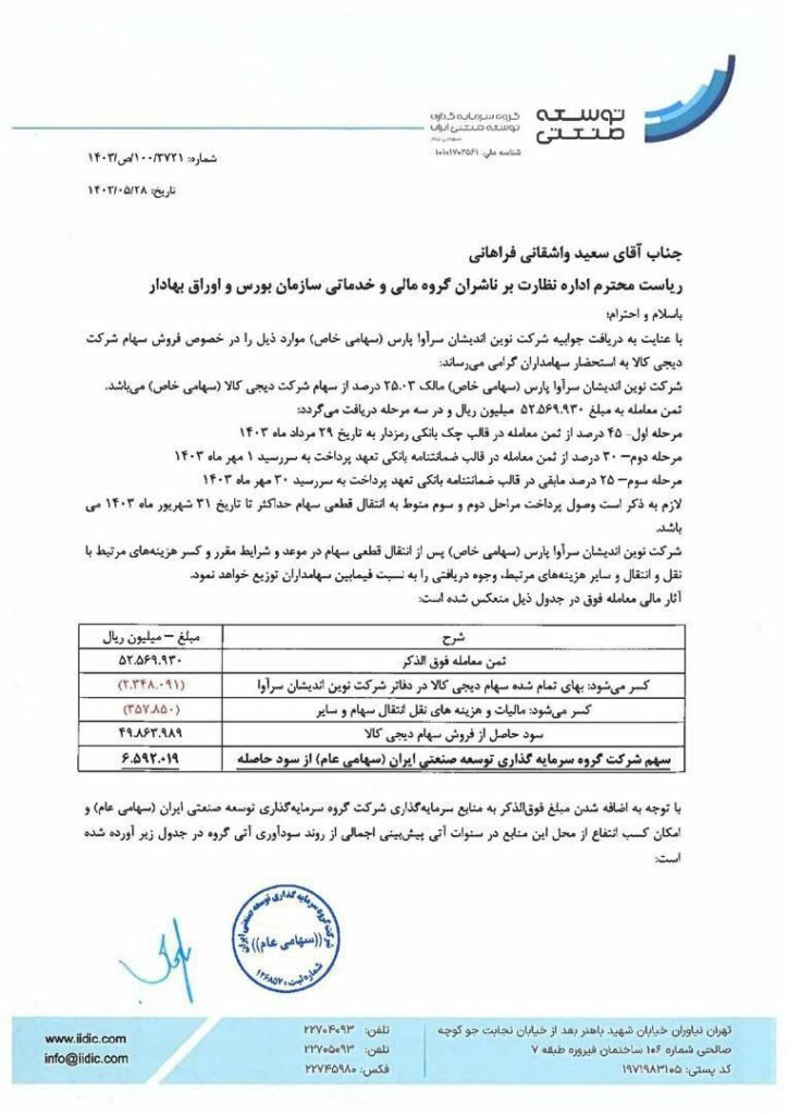 نحوه دریافت مبلغ حاصل از فروش سهام سرآوا در دیجی‌کالا اشکار شد_اصفهانیا