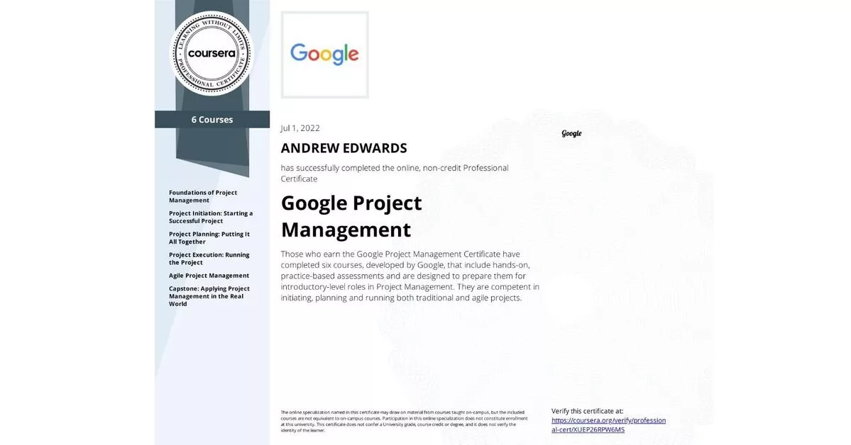 Google Project Management Professional Certificate