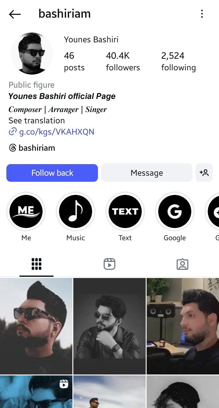 صفحه اینستاگرام یونس بشیری