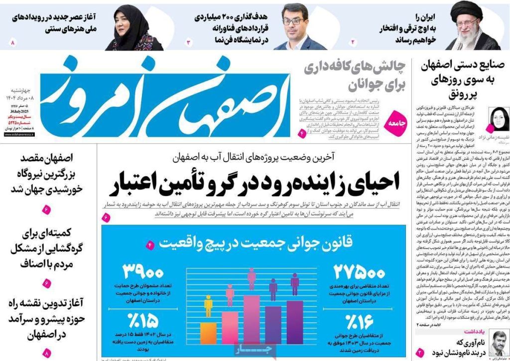 صفحه نخست روزنامه‌های امروز اصفهان چهارشنبه ۸ مرداد ۱۴۰۴