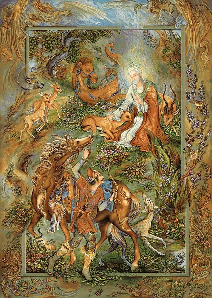 تابلوی ضامن آهو اثر محمود فرشچیان